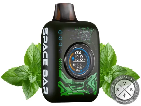 Space Bar 35K Peppermint disposable vape with sprigs of peppermint