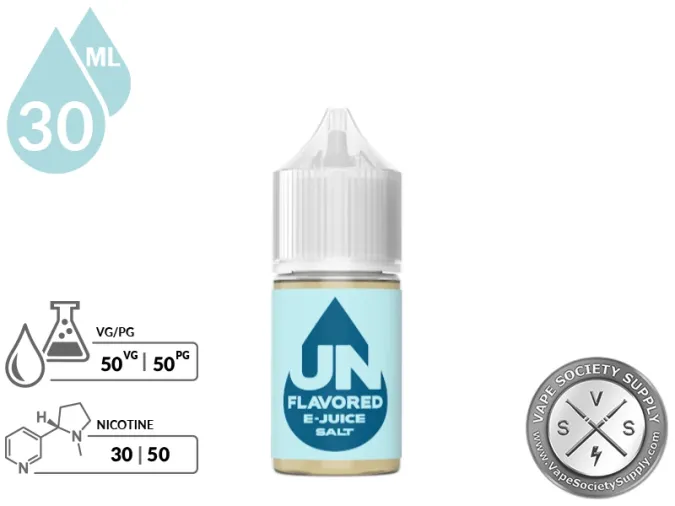 UNflavored E-Juice Salt 30ml bottle with a 50/50 VG/PG icon and nicotine strength icons
