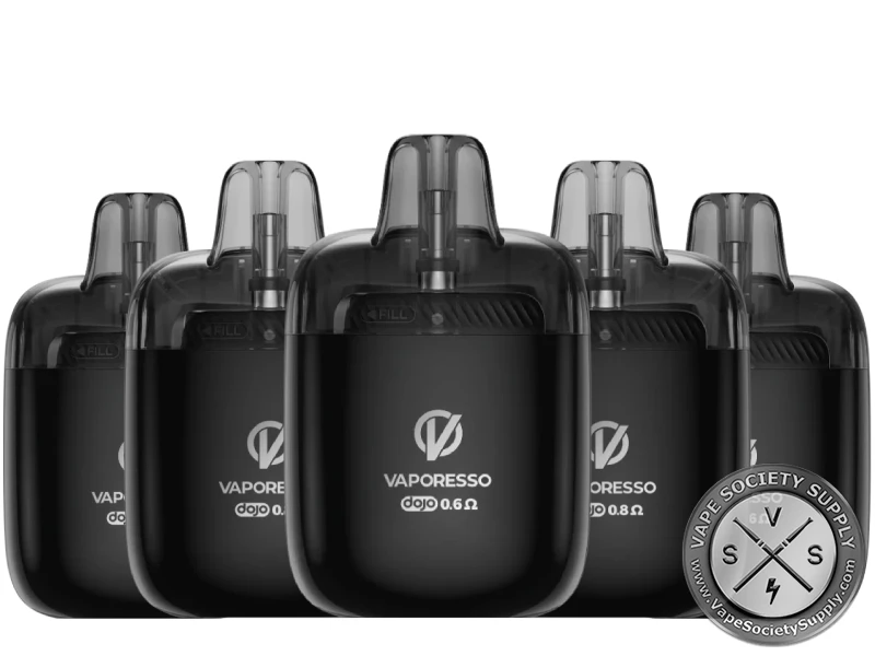 Five Vaporesso x DOJO iMate OS refillable pods side by side