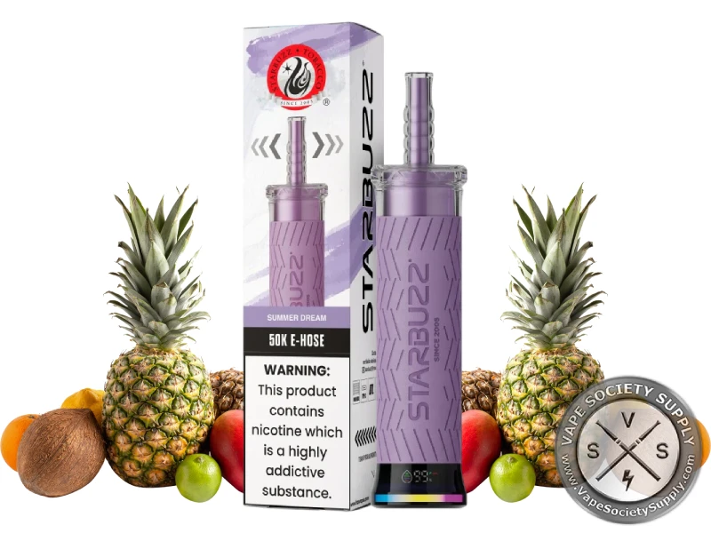 Starbuzz 50K E-Hose Summer Dream disposable vape and box with pineapples and mixed fruit
