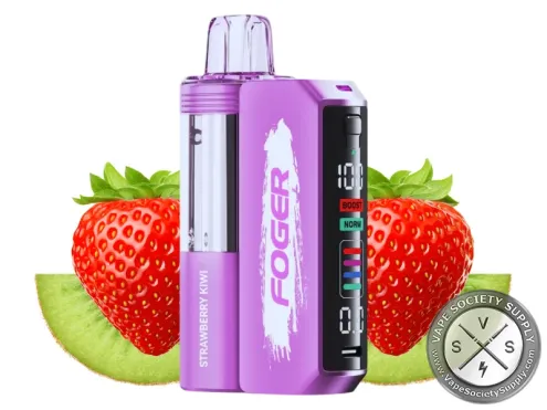 Foger Switch Pro 30K Kit Strawberry Kiwi: Switch Pro battery with a Strawberry Kiwi pod and strawberries and kiwi slices