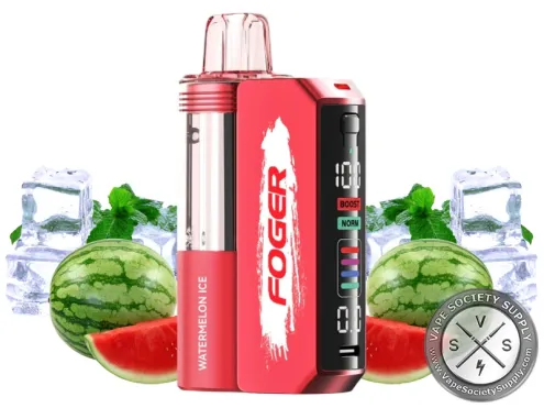 Foger Switch Pro 30K Kit Watermelon Ice: Switch Pro battery with a Watermelon Ice pod and watermelons, ice cubes and mint leaves