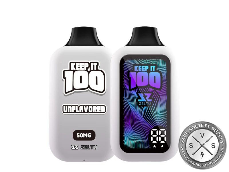 Keep It 100 40K Unflavored disposable vape, front and screen side