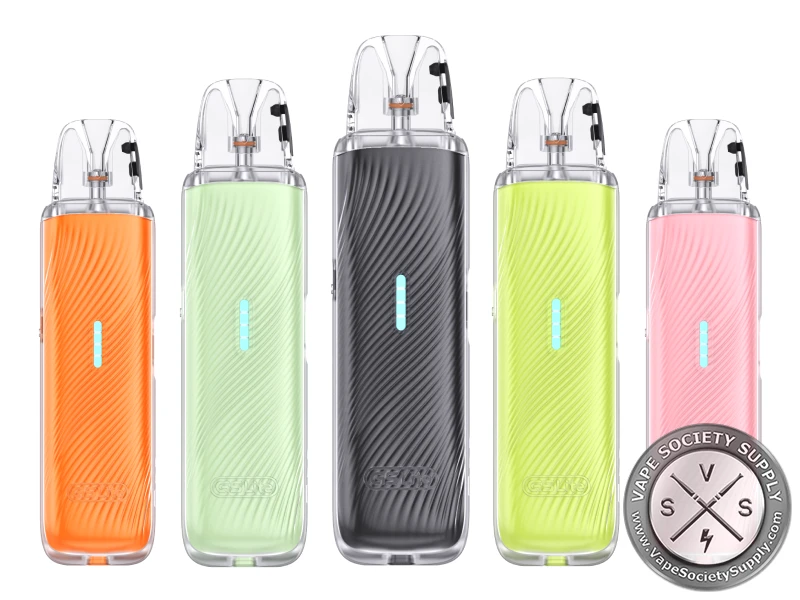 Five Uwell Caliburn G5 Lite pod kits in Coral Orange, Mint Green, Knight Black, Lemon Green and Candy Pink