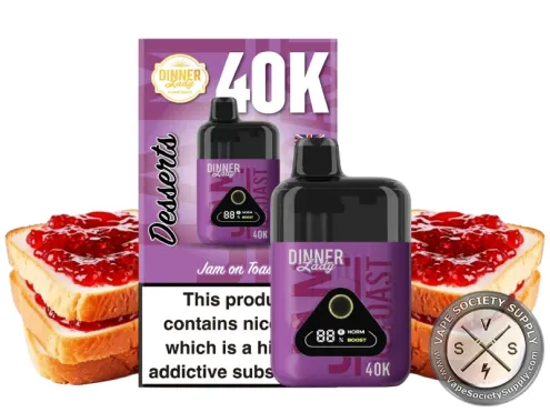 Dinner Lady Desserts 40K Jam On Toast disposable vape and box with jam on toast