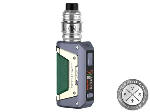Geekvape L200 kit in Grey with a dark green panel