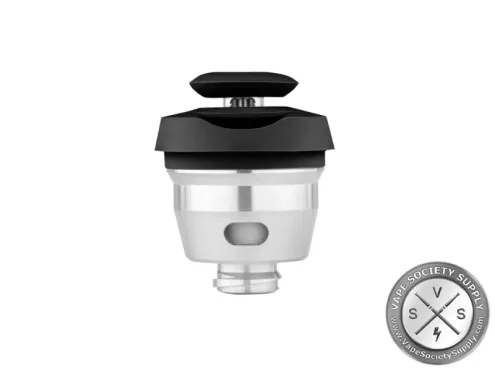 Puffco Peak 3D Chamber, a steel chamber shown with a black Joystick Cap on top