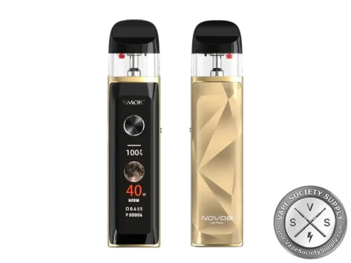 SMOK Novo 6 Ultra pod system in Gold: gold trim and a gold faceted back