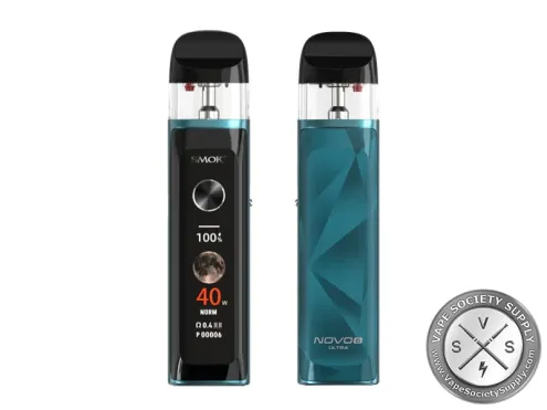 SMOK Novo 6 Ultra pod system in Lake Blue: light blue trim and a teal faceted back