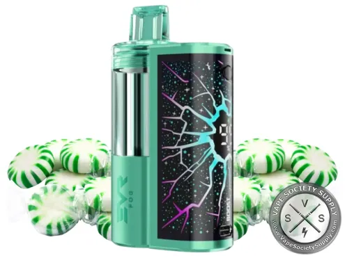 EVR Fog 100K Kit Miami Mint: EVR Fog battery and Miami Mint pod with peppermint candies