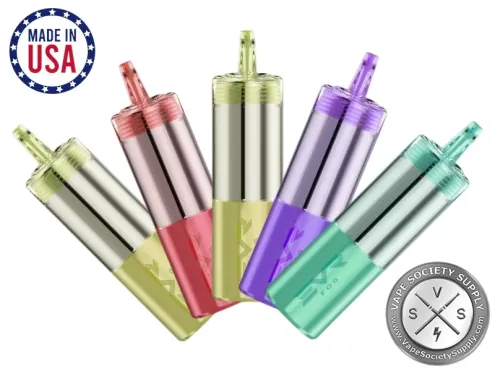Five EVR Fog 100K refillable pods in different colors with a Made in USA badge