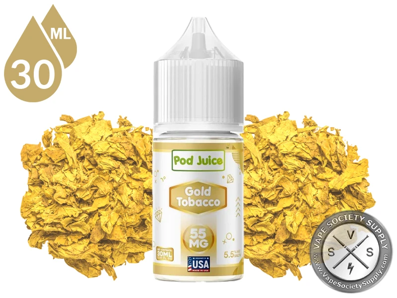 Gold Tobacco Pod Juice Salt 30ml bottle with loose golden tobacco
