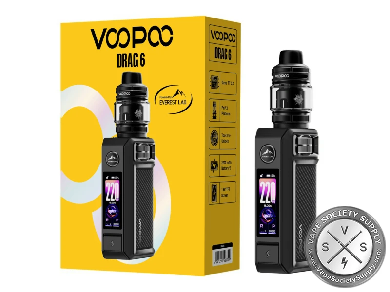 Voopoo DRAG 6 kit in black with its box