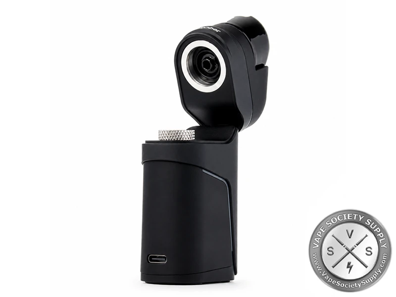 Black Dr. Dabber Ghost 2 with the mouthpiece lifted off, showing the knurled eChamber and the USB-C port