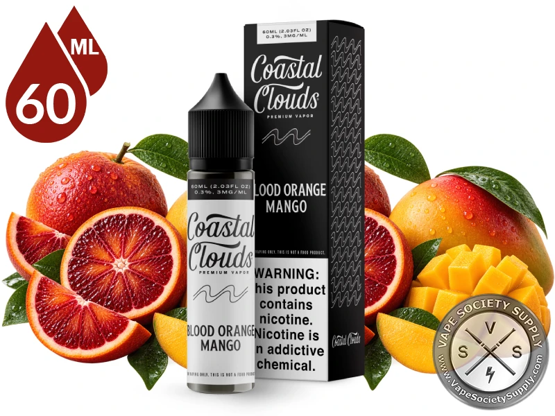 Blood Orange Mango Coastal Clouds 60ml bottle and box with blood oranges and mango