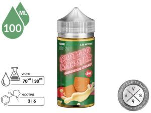 Gingerbread Crunch Custard Monster 100ml bottle with 70VG/30PG and 3mg and 6mg nicotine icons