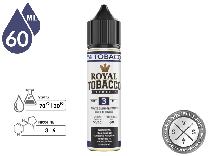 RY4 Tobacco Royal Tobacco 60ml bottle with its 70VG/30PG ratio icon