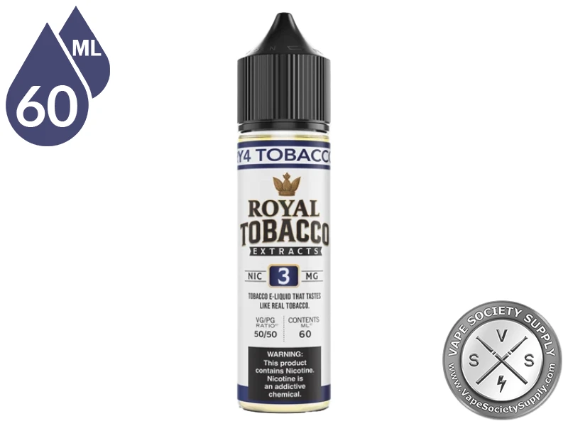 RY4 Tobacco Royal Tobacco 60ml bottle with a white label and navy top band, on a white background