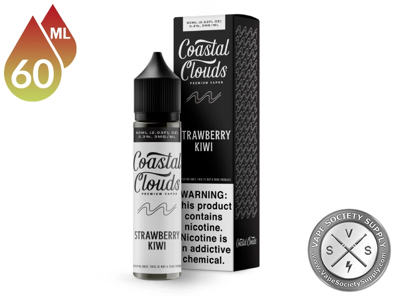 Strawberry Kiwi Coastal Clouds 60ml bottle in front of its box