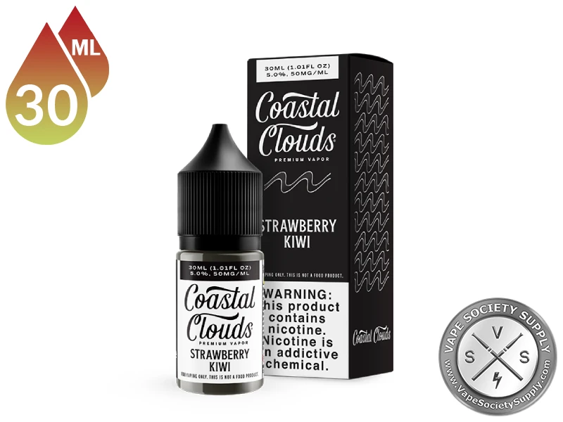 Strawberry Kiwi Coastal Clouds Salt 30ml bottle in front of its box