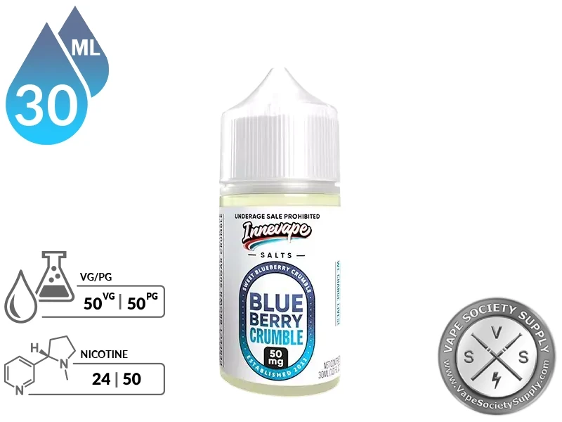 Blueberry Crumble Innevape Salts 30ml bottle with a 50/50 VG/PG icon and nicotine strength icons