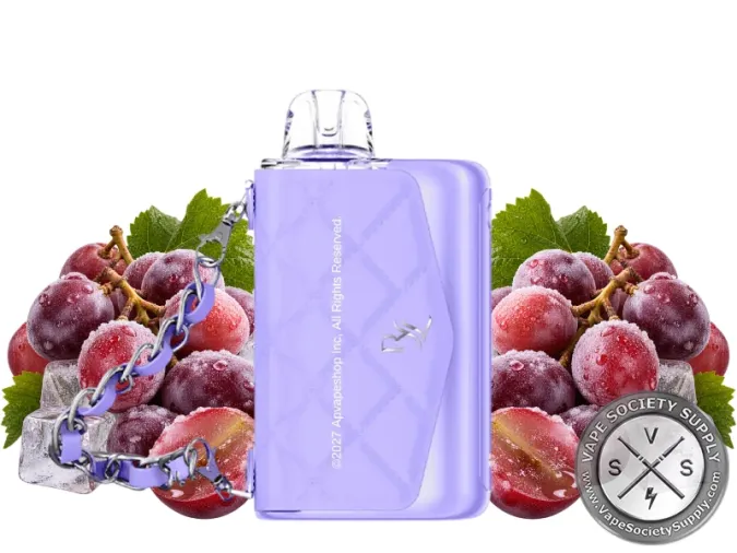 RAZ x RYL VUE 70K Frozen Grape disposable kit with frosted red grapes and ice