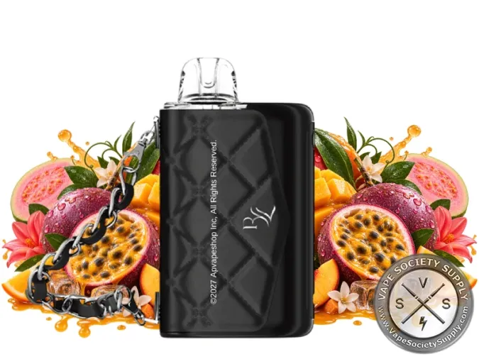 RAZ x RYL VUE 70K Night Crawler disposable kit with passion fruit, guava, mango and orange slices