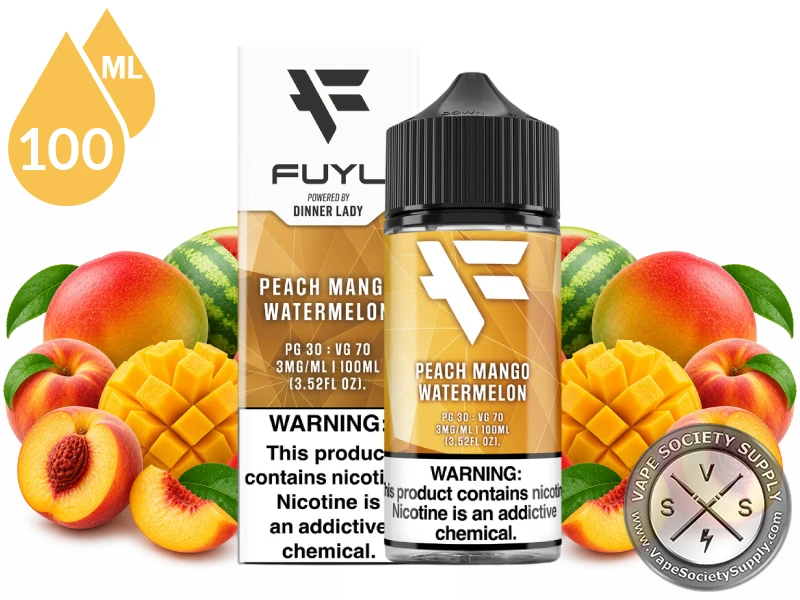 Peach Mango Watermelon FUYL By Dinner Lady 100ml tropical fruit vape juice