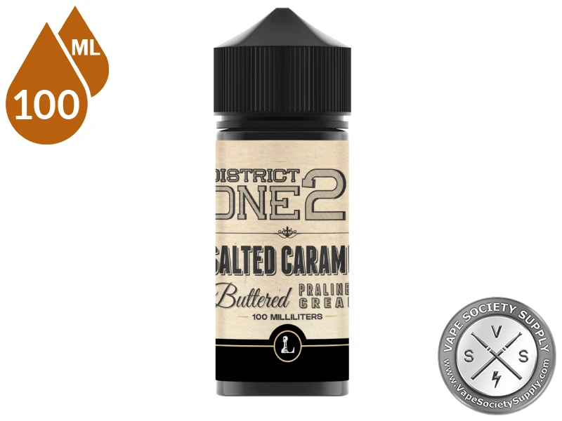 Salted Caramel District One21 nicotine salt bottle and retail packaging