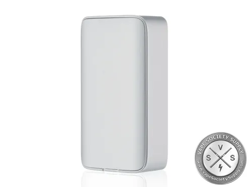 Rear view of the Silver dotMod dotBox 220W V2 with magnetic battery panel and engraved logo.