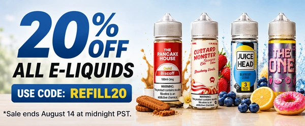 20% off all e-liquids with promo code REFILL20