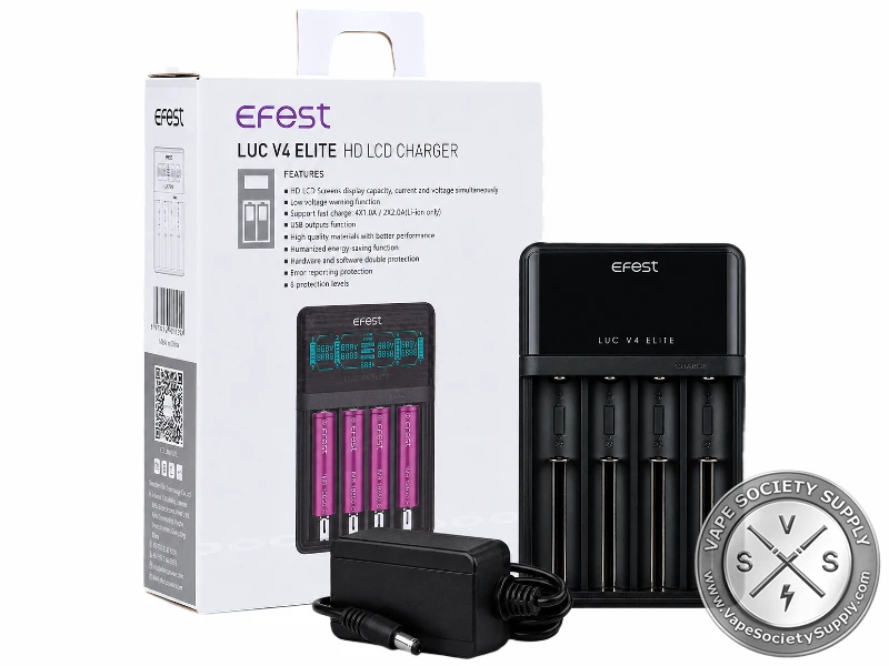 Efest LUC V4 Elite 4-bay battery charger with box and power adapter