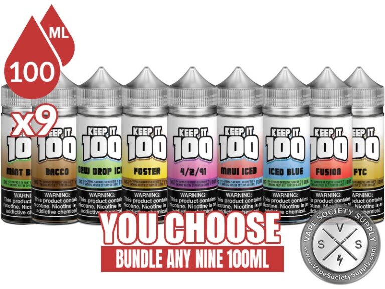 Keep It 100 Vape Juice Bundle - 9x100ml (900ml) - Diverse Flavor Assortment