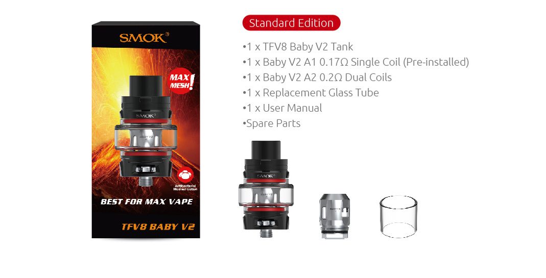 SMOK TFV8 Baby V2 Tank the kit includes