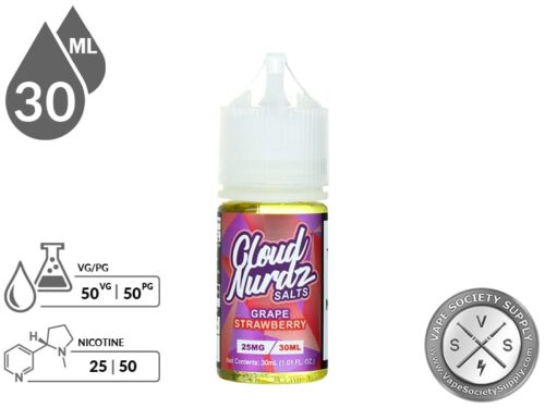 Cloud Nurdz Salts 30ml Grape Strawberry Vape Juice