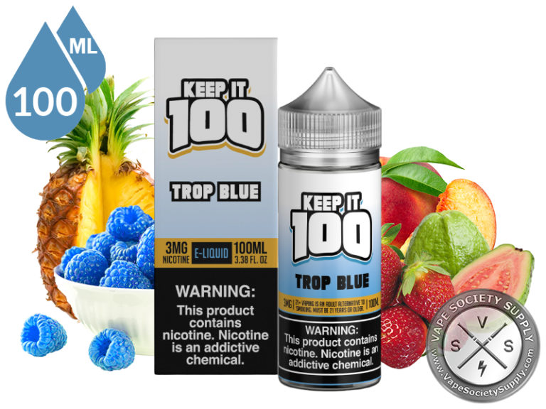 Keep It 100 Trop Blue Vape Juice - A Tropical Paradise in Every Cloud - Large Bottle - 70/30 VG/PG Blend