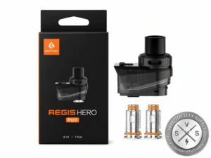 GeekVape Aegis Hero Replacement Pod with two GeekVape B Series replacement coils and retail packaging displayed on a clean white background.