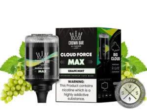 Al Fakher Crown Bar Cloud Force Max 50K Puffs Disposable E-Hookah Vape Head Grape Mint
