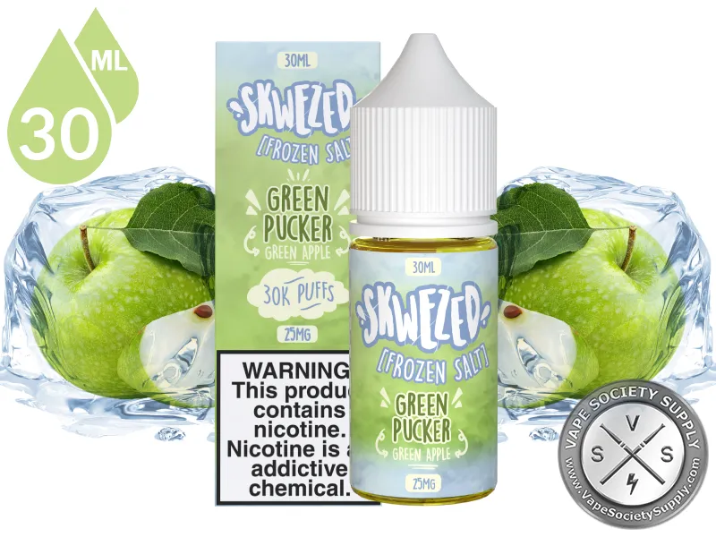 Green Apple Iced by Skwezed Salt 30ml bottle and box with green apples and ice