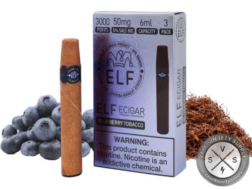 ELF ECigar 3000 Puff Disposable Cigar Device With Ash Simulated LED Tip - Pack of 3 Blueberry Tobacco