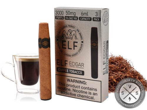 ELF ECigar 3000 Puff Disposable Cigar Device With Ash Simulated LED Tip - Pack of 3 Coffee Tobacco