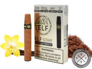 ELF ECigar 3000 Puff Disposable Cigar Device With Ash Simulated LED Tip - Pack of 3 Vanilla Tobacco