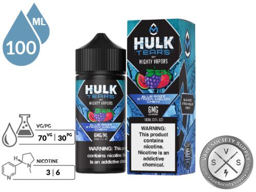 Blue Razz Straw-Melon Chew HULK TEARS by MIGHTY VAPORS info