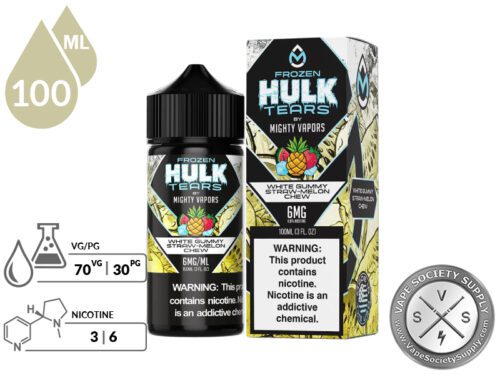Frozen White Gummy Straw-Melon Chew HULK TEARS by MIGHTY VAPORS info