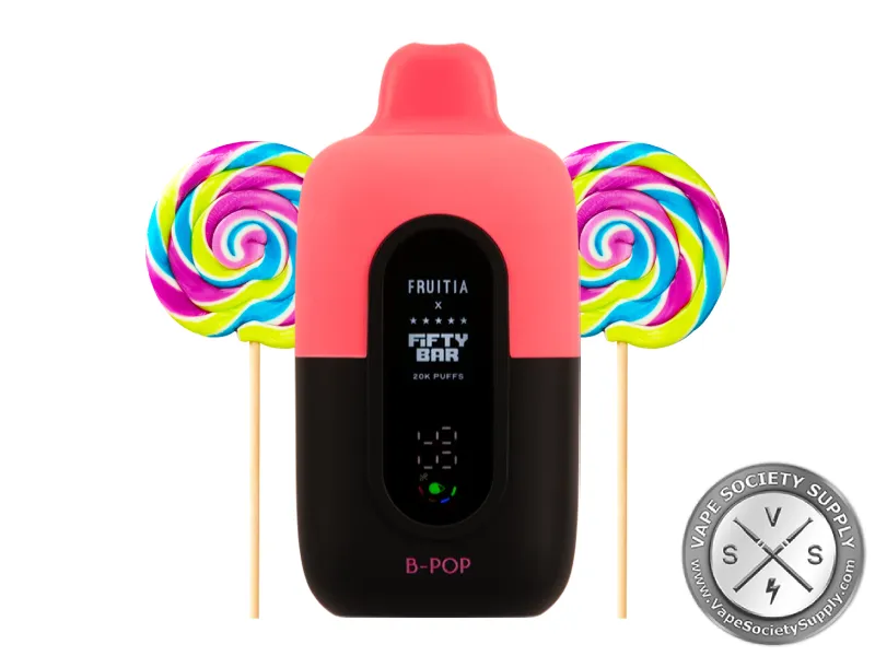 Fifty Bar 20K Fruitia Berry Pop disposable vape with rainbow lollipops