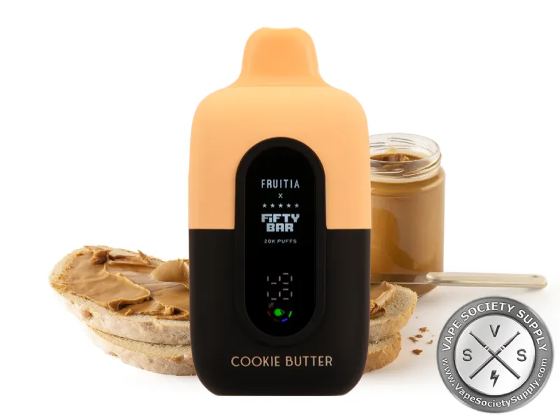 Fifty Bar 20K Fruitia Cookie Butter disposable vape with cookie butter spread