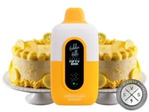 Fifty Bar 20K Hidden Hills Lemon Cake Dough disposable vape with a lemon cake