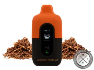 Fifty Bar 20K Fruitia Southern Tobacco disposable vape with dried tobacco