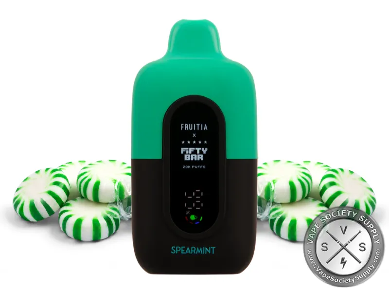 Fifty Bar 20K Fruitia Spearmint disposable vape with spearmint candies