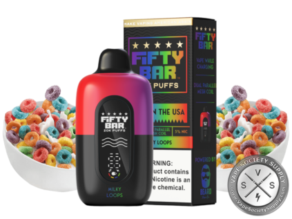Hidden Hills X Fifty Bar Disposable Vape _ 20K Puffs Milky Loops